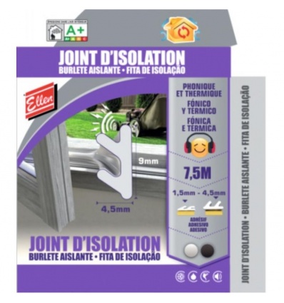 Joint d'isolation pour menuiserie - finition blanc - pour espaces de 1,5 à 4,5 mm - largeur 9 mm - longueur 7,5 m