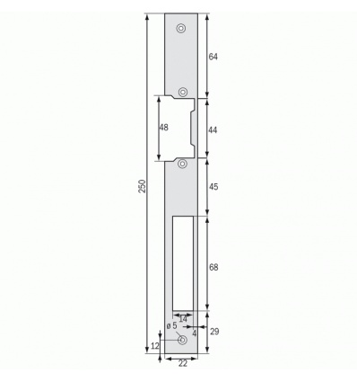 êtière de gâche pour menuiserie bois type S968 longue double empennage en acier inox