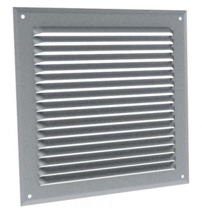 Grille d'aération en applique à auvent à visser GA AN en aluminium anodisé argent en 390 x 400 mm