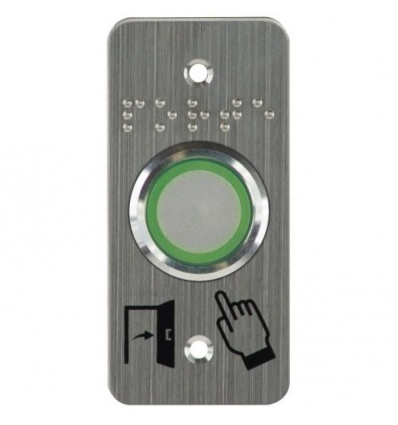 Bouton poussoir inox Ø 25 mm bleu/vert/buzzer 12/24V AC/DC contact NO+NC plaque inox braille + porte picto