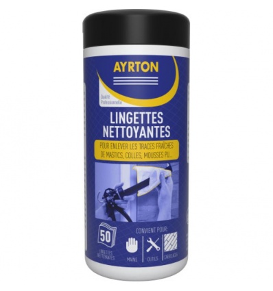 Lingettes nettoyantes pour traces de mastics, mousses polyuréthane, pot de 50 lingettes