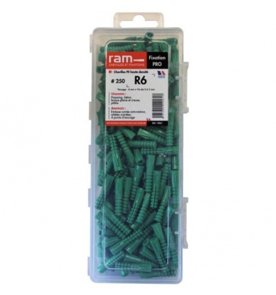 Chevilles universelles polyéthylène coloris vert diamètre 6 en boîte de 250