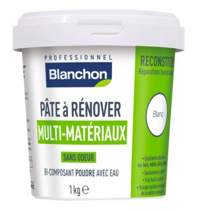 Pâte à rénover Multi-matériaux, bi-composant avec eau, multi-supports et multi-usages, coloris blanc pot de 1 kg