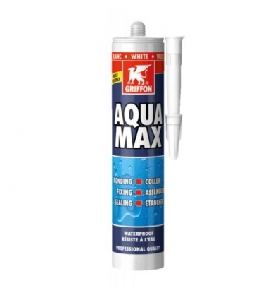 Colle de montage et mastic d'étanchéité AQUAMAX, coloris blanc, cartouche de 425g