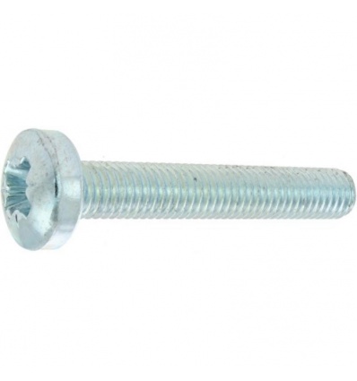 Vis à métaux tête cylindrique bombée large empreinte pozidriv acier zingué blanc entièrement filetées, diamètre 6 mm, longueur 4