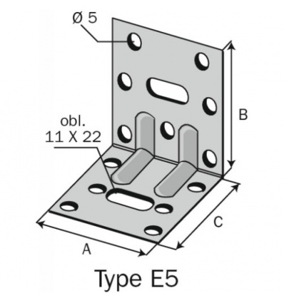 Equerres mixtes renforcées, longueur 75 mm, hauteur 100 mm, largeur 60 mm, épaisseur 2,5 mm, carton de 25 pièces