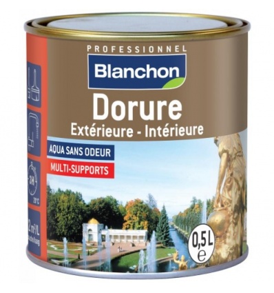 Dorure extérieure-intérieure, très haut pouvoir couvrant et opacifiant sur métaux et bois, finition vieil or, pot 0,5l