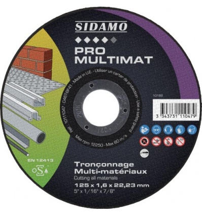 Disque à tronçonner multimatériaux Pro Multimat, diamètre 125mm, épaisseur 1,6mm, alèsage 22,2mm en boîte de 25 pièces