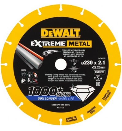 Disque diamant métal Max diamètre 230 mm épaisseur 1,3 mm alésage 22,23 mm