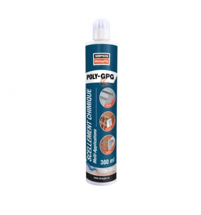 Scellement chimique multi-applications POLY-GPG Plus, témoin de pose, pierre, carton de 12 cartouches 300 ml