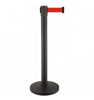 Poteau à sangle Reco noir hauteur 910mm base Ø32mm sangle rouge 2 mètres largeur 50mm