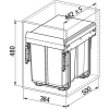 Poubelle Practi Eco pour caisson de 400 mm, bac de 1x20l + 2x10l avec coulisses Soft close, fixation sur le fond