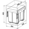 Poubelle Practi Eco pour caisson de 400 mm, bac de 2x20l avec coulisses Soft close, fixation frontale