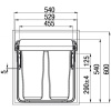 Poubelle Practi Eco pour caisson de 600 mm, bac de 1x34l + 2x17l avec coulisses Soft close, fixation frontale