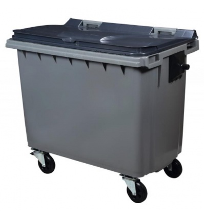 Conteneur 4 roues gris/gris 660 litres vidage par prise latérale avec tourillons