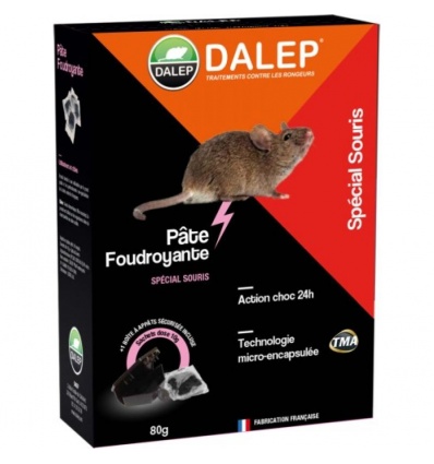 Pâte foudroyante souricide DALEP® avec poste d'appâtage sécurisé, boîte de 8 sachets de 10g