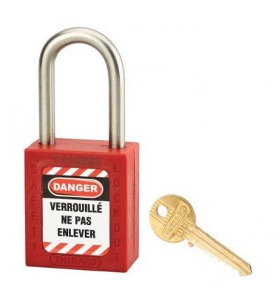 CADENAS CONSIGNATION 40 ANSE INOX H38MM ROUGE +jeu étiquette