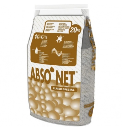 Absorbant ABSO'NET à base de sépiolite, absorbe l'eau, les hydrocarbures, les solvants et les encres, sac de 20kg