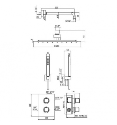 Ensemble kit encastré thermostatique UNA