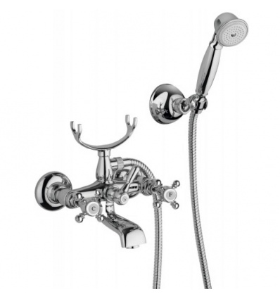 Mélangeur bain-douche mural Néo Classique Tiffany avec douchette, support et flexible 1,50 m