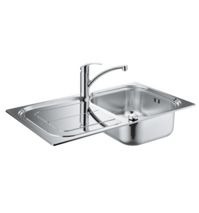 Pack évier Inox K300 860x500 mm 1 cuve + 1 égouttoir avec mitigeur de cuisine Eurosmart bec bas (33281002)