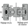 Charnière invisible spécifique 180° pour portes pliantes avec axe de rotation décalé