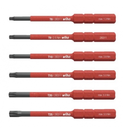 Boite de 6 embouts slim Torx, isolés 1000V T8 - T9 - T10 T15 - T20 - T25