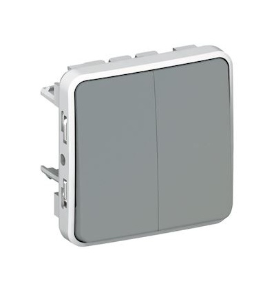 Double interrupteur ou vaetvient étanche Plexo composable IP55 10AX 250V gris