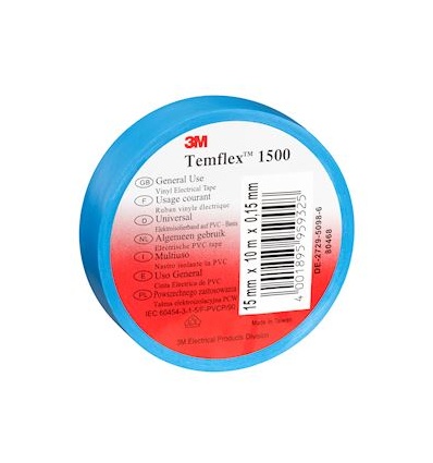 3M Temflex 1500 Ruban disolation électrique 10m x 15mm Bleu