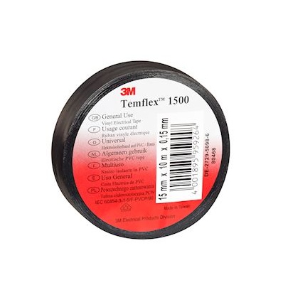 3M Temflex 1500 Ruban disolation électrique 10m x 15mm Noir