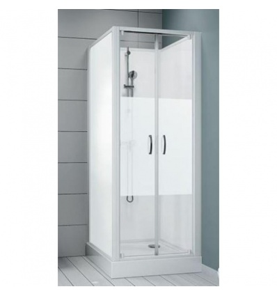 Cabine de douche carrée porte battante Surf 6 à parois en verre opaque 80 x 80 cm