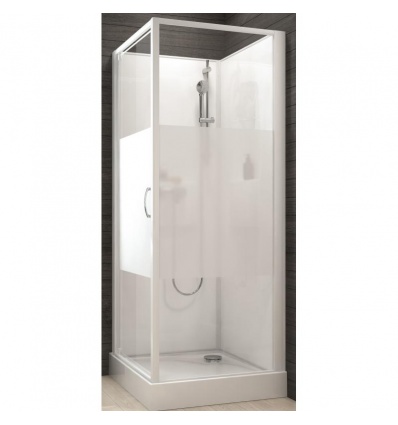 Cabine de douche carrée à porte pivotante Izibox 2 avec parois en vitrage sérigraphié 80 x 80 cm