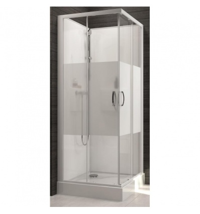 Cabine de douche carrée à portes coulissantes Izibox 2 avec parois en vitrage sérigraphié 80 x 80 cm