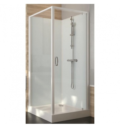 Cabine de douche carrée à porte pivotante Iziglass 2 avec parois transparentes et fond verre 80 x 80 cm