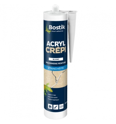 Mastic acrylique ACRYL CRÉPI aspect granuleux pour joints de fissure sur supports en crépi blanc cartouche de 300ml