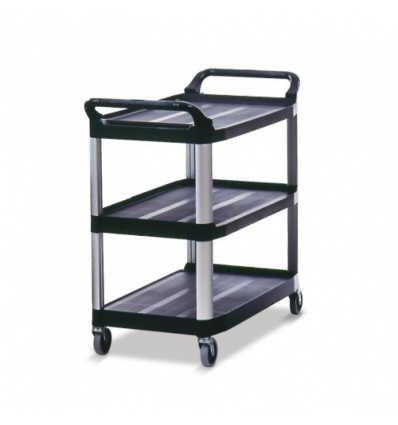 Chariot utilitaire Xtra en polypropylène noir pour une utilisation en salle 3 plateaux capacité 135kg 1032x508x96cm