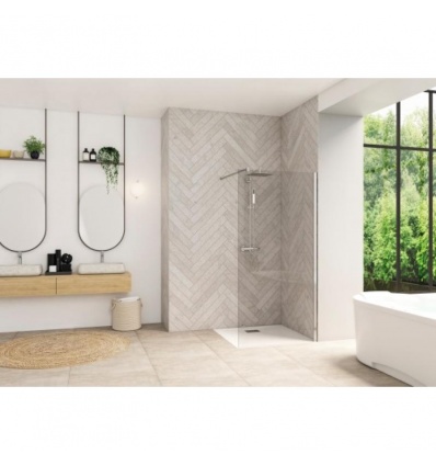 Paroi de douche ouverte type Walk In Smart Design Solo 80 cm profilé chromé et verre transparent