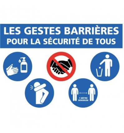 Adhésif pour mur Les gestes barrières pour la sécurité de tous 21x30 cm bleu sur fond blanc