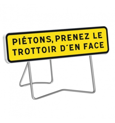 Panneau de signalisation temporaire JH indication PIÉTONS classe T1 1000X300mm pied galvanisé