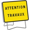 Panneau de signalisation temporaire KC1 ATTENTION TRAVAUX classe T1 rétroréfléchissant 800X600mm pied galvanisé