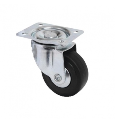 Roulette pivotante sur platine charge 40kg roue caoutchouc diamètre 65mm moyeu lisse