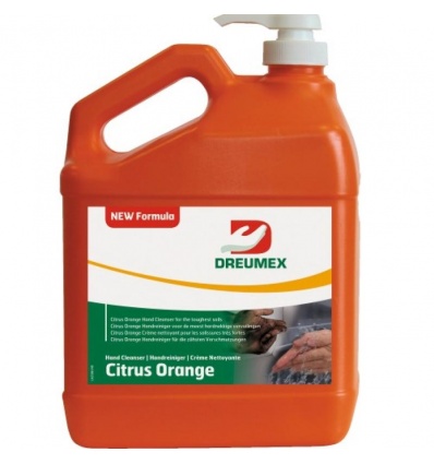 Crème nettoyante pour les mains Citrus Orange à la poudre de pierre ponce pour fortes salissures bidon pompe 378l