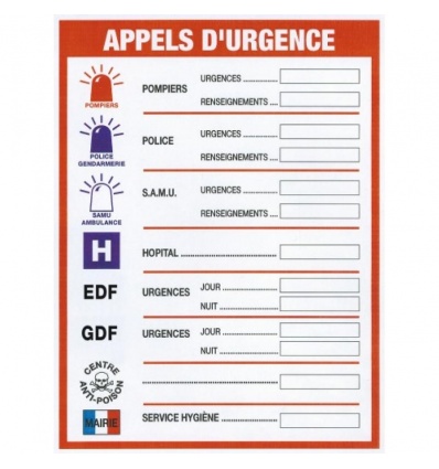 Panneau rigide de consignes de sécurité dimensions 460 x 320 mm désignation Appels durgence