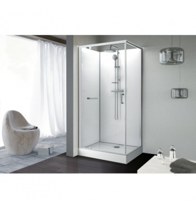 Cabine de douche Kara rectangulaire 100x80 portes pivotantes verre transparent avantage blanc