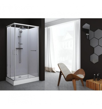 Cabine de douche Kara rectangulaire 100x80 portes coulissantes verre transparent avantage blanc