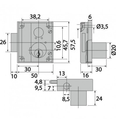 Serrure espagnolette à cylindre rond 3 points 28 x 120 mm 5620