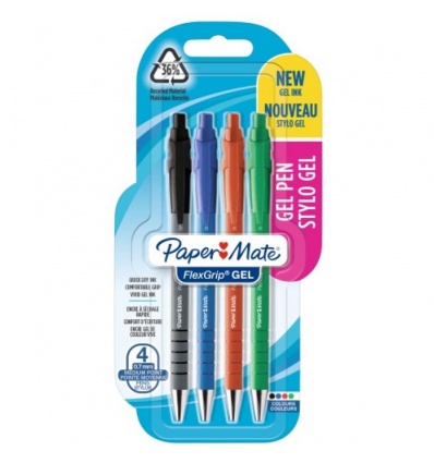 Stylo bille Paper Mate FLEXGRIP GEL robuste et durable pour écriture ultra douce séchage rapide sachet de 4 coloris