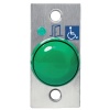 Bouton poussoir champignon 1 cm de saillie sur plaque inox encastrable 1 contact NONF Led et buzzer de signalisation avec pictogramme porte Dimensions 80 x 38 mm