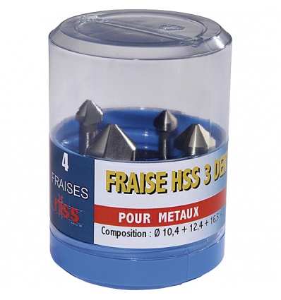 Coffret 4 fraises HSS 3 dents coniques Ø 104 mm Ø 124 mm Ø 165 mm Ø 205 mm