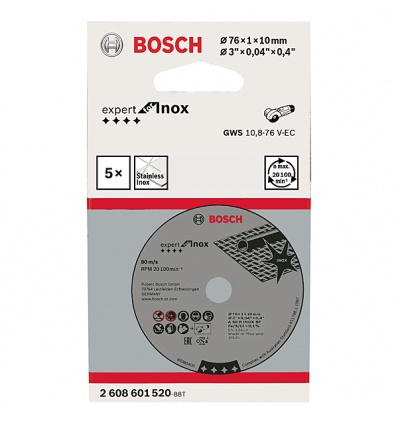 Lot de 5 disques à tronçonner l'inox, Ø 76 mm Bosch